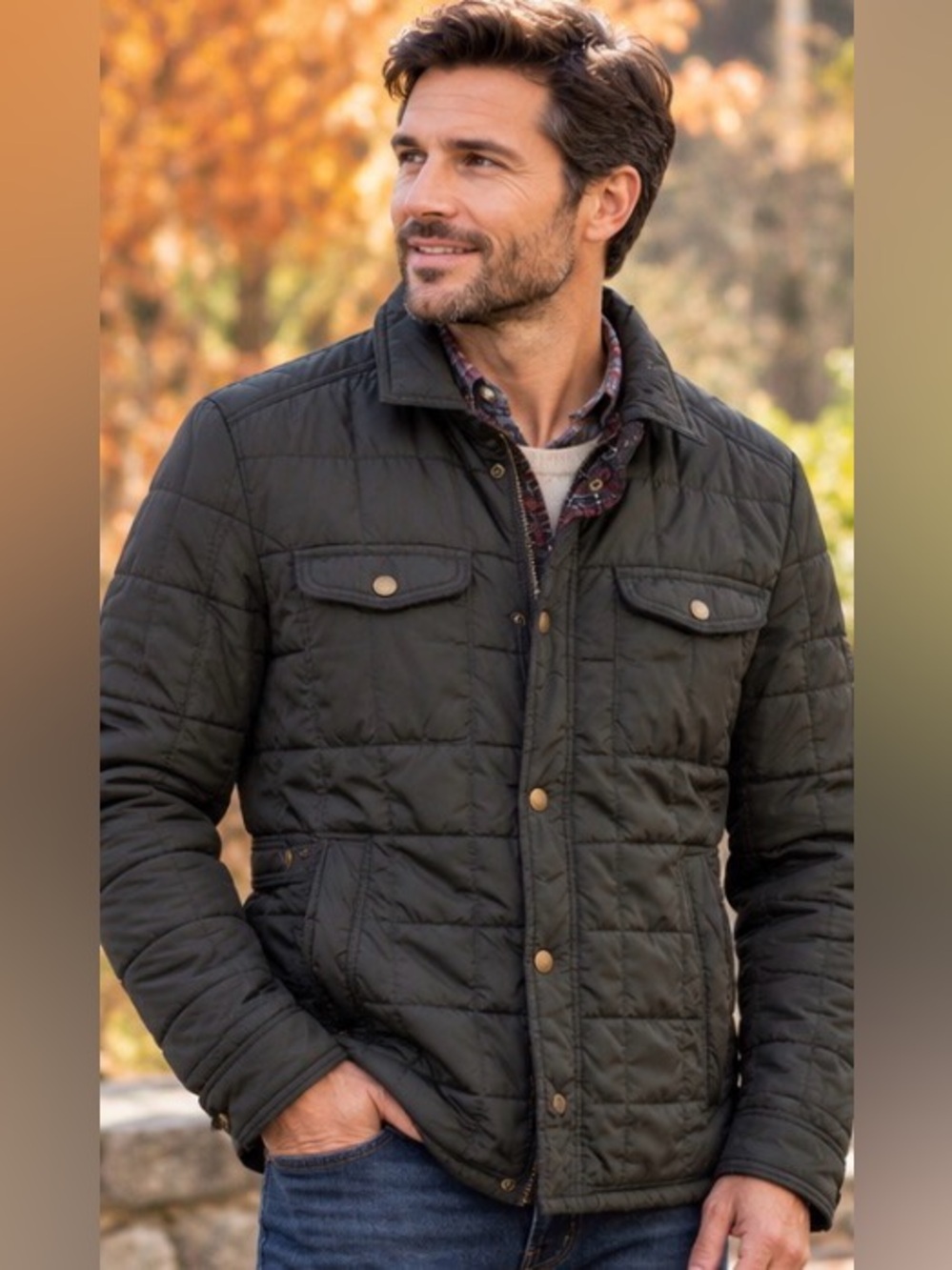 MEXX Metropolitan Men’s Quilted Jacket Plaid Lined Dark Olive 38R